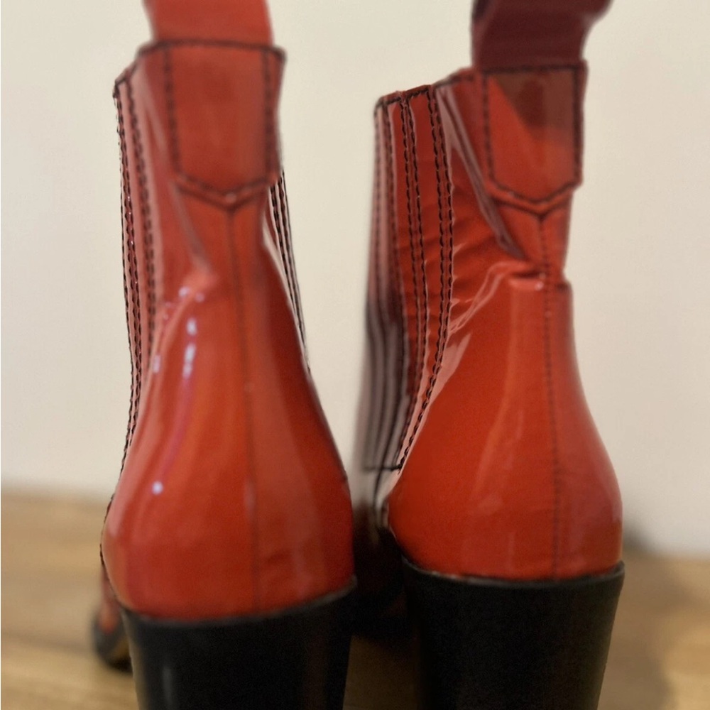 GANNI Callie Western Chelsea Boots Red Patent Leather Sz 38 US 7 7.5 G118 - Picture 7 of 16